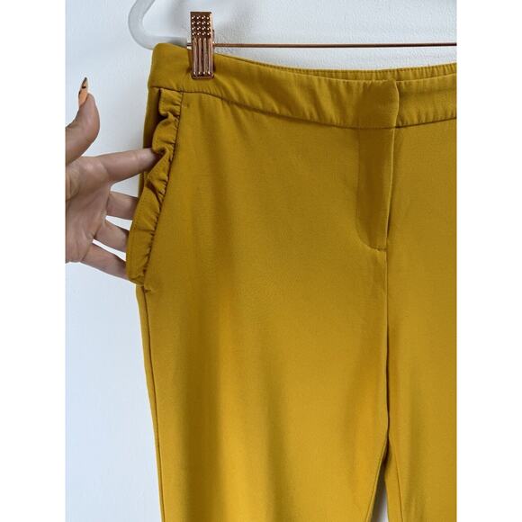 Cynthia Rowley Mustard Yellow Ruffle Trim Fall Preppy Twee Office Academia Pants - Picture 2 of 6